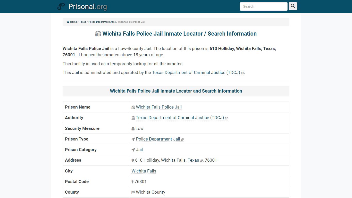 Wichita Falls Police Jail-Inmate Locator/Search Info ...