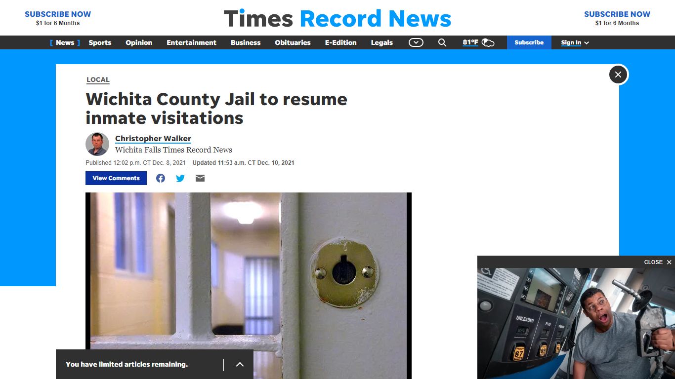 Wichita County Jail to resume inmate visitations.